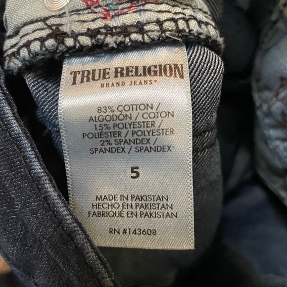 True Religion Kids Geno Relaxed Slim Jeans 5 Yellow Stitch Dark Wash - Picture 5 of 12